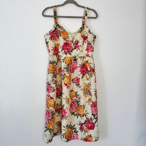 Cynthia Rowley Dress Floral 100% Linen Adjustable Straps Cream Pink Cottage 12